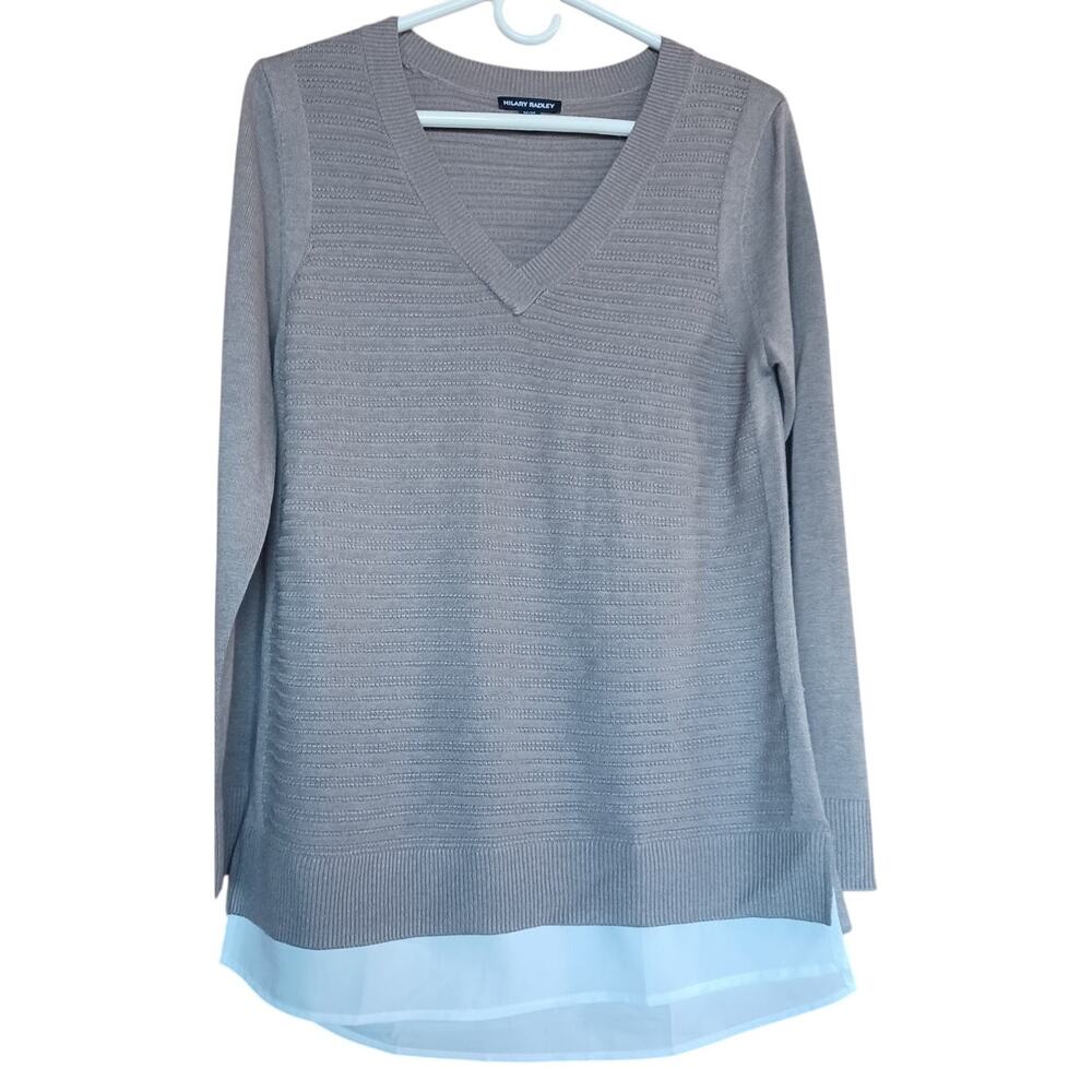 Hilary Radley Women's Medium V-Neck Layered Sweater Mocha Color Preppy Academia